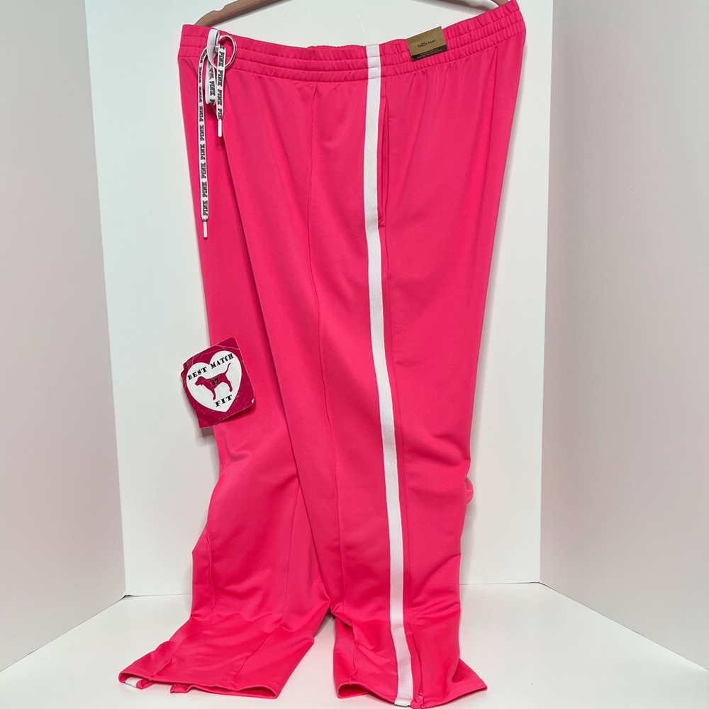 Victoria’s Secret PINK XL XXL Logo Track Pants Sweatpants Zipper Neon Pink